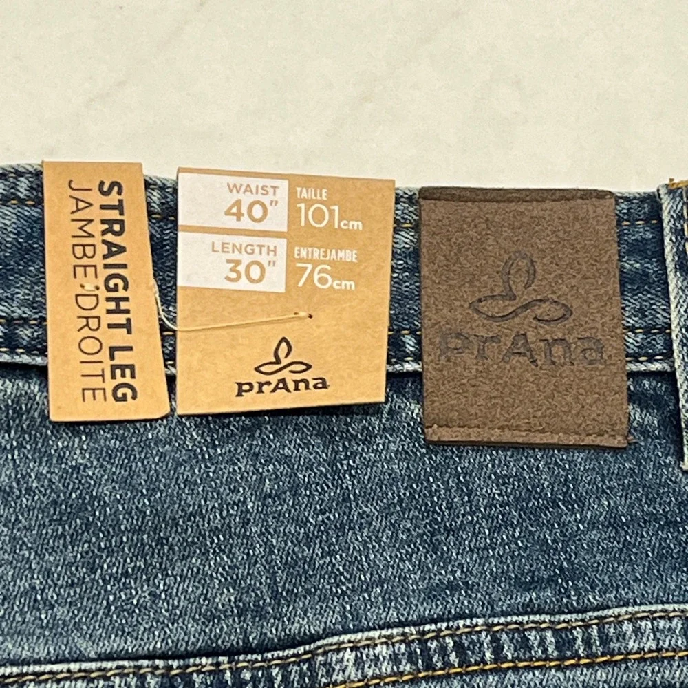 Prana NEW Axiom Jeans Mens 40 x30 Blue Denim Straight Leg Organic Cotton Stretch